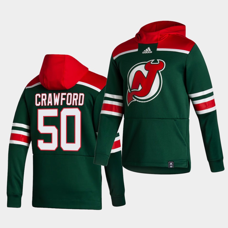 Men New Jersey Devils 50 Crawford Green NHL 2021 Adidas Pullover Hoodie Jersey